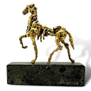 MILENKO KATIC Brass Brutalist Mini Sculpture Horse Equestrian Soapstone Art Vtg
